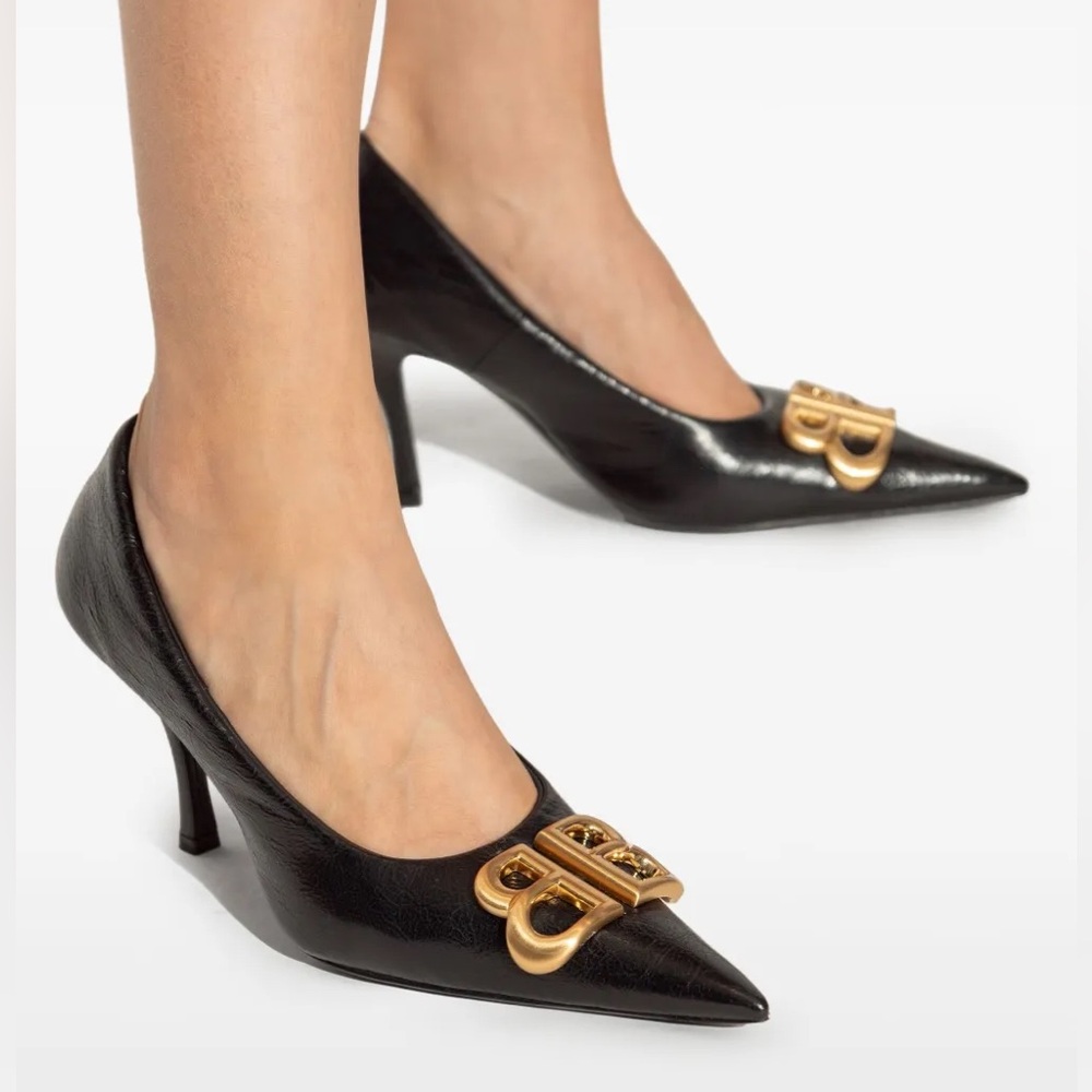 🆕 Balenciaga Style Black Patent Leather BB Knife Pumps 🆕